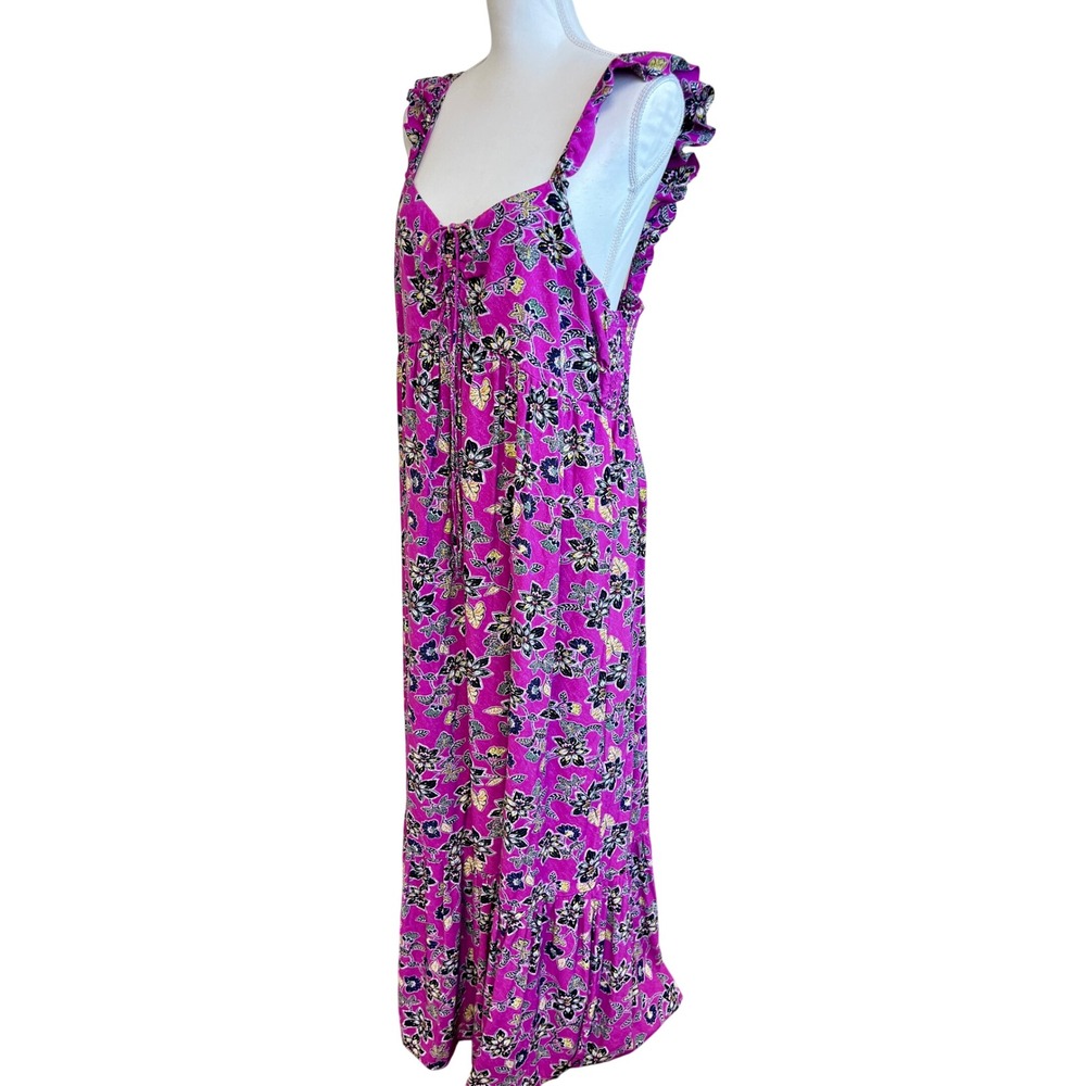 LOFT Maxi Dress Sz 14 Milkmaid Floral Ruffle Sleeve‎ Smocked Babydoll Romantic - Picture 10 of 11